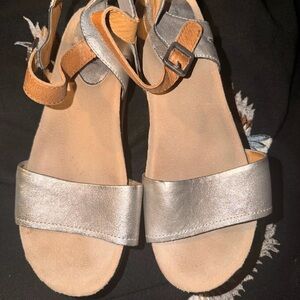 Josef Seibel Womens Silver and Tan Ankle-Strap Sandals